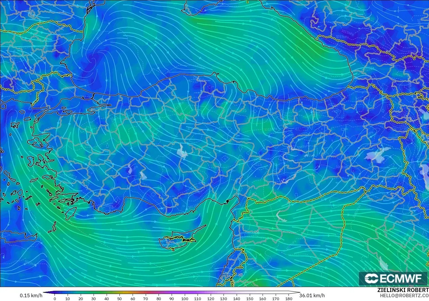 ECMWF IFS 0.25° modelo - Turquía, Viento a 10 m