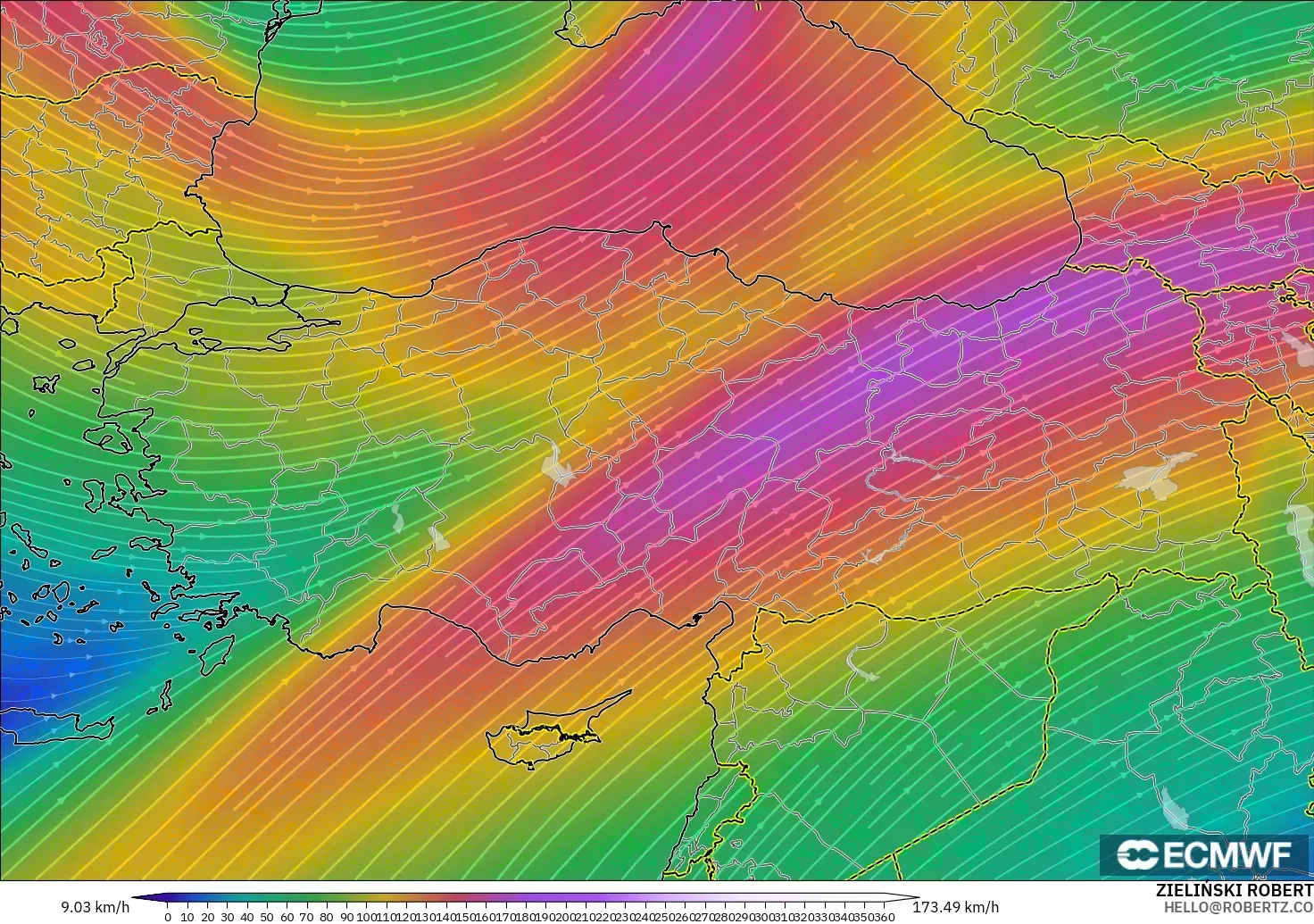 ECMWF IFS 0.25° modelo - Turquía, Viento a 300 hPa (corriente en chorro)