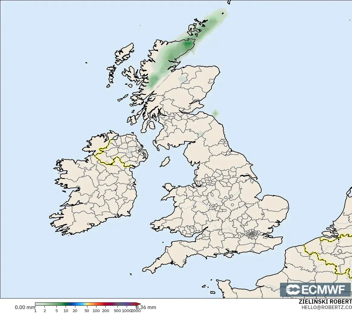 ECMWF IFS 0.25° modelo - Reino Unido, Acumulación de precipitación