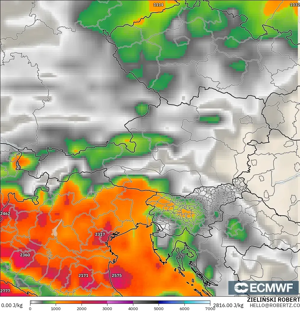 ECMWF IFS 0.25° modelo - Austria, CAPE