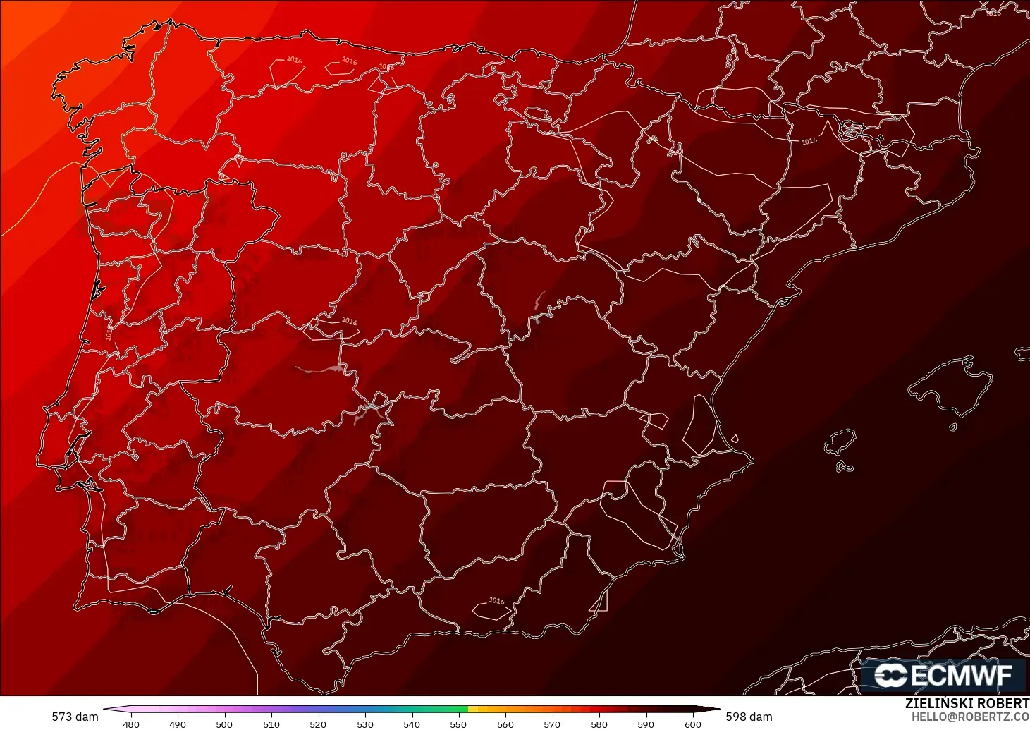 ECMWF IFS 0.25° modelo - España, Altura geopotencial a 500 hPa