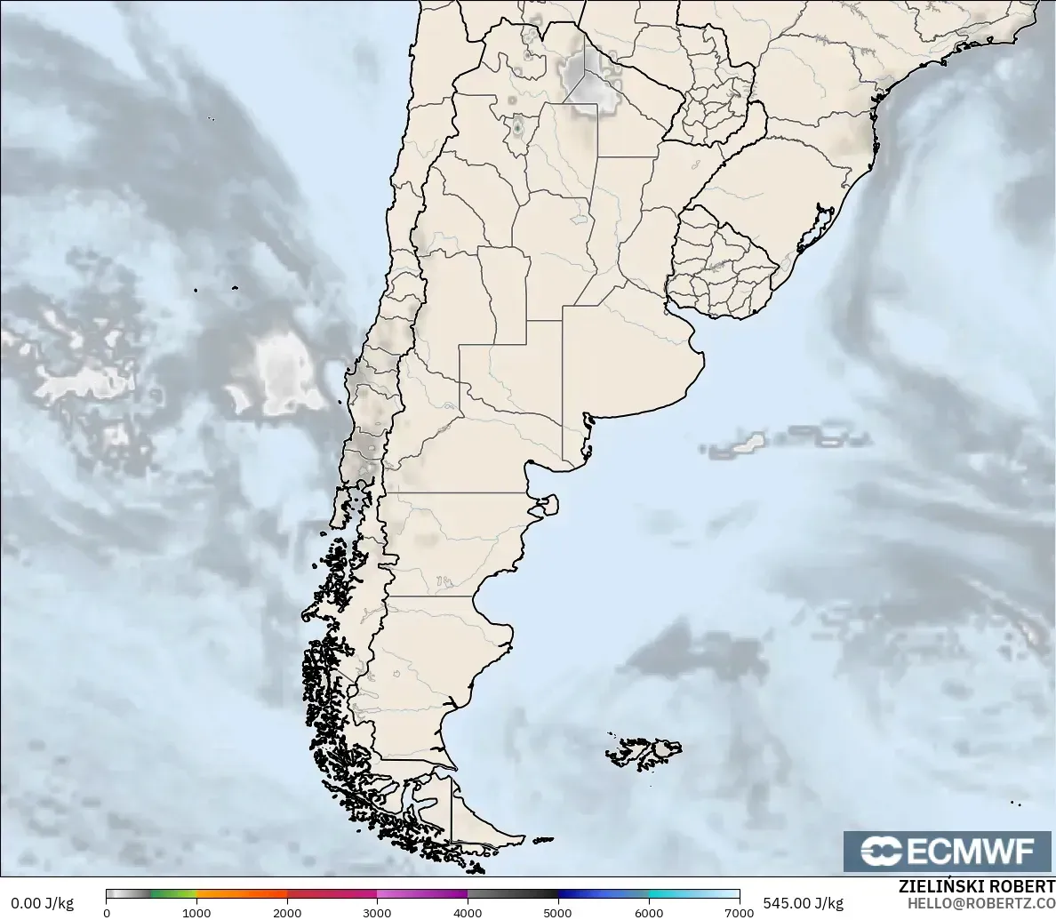 ECMWF IFS 0.25° modelo - Argentina, CAPE
