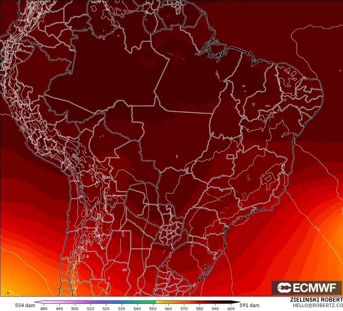ECMWF IFS 0.25° modelo - Brasil, Altura geopotencial a 500 hPa