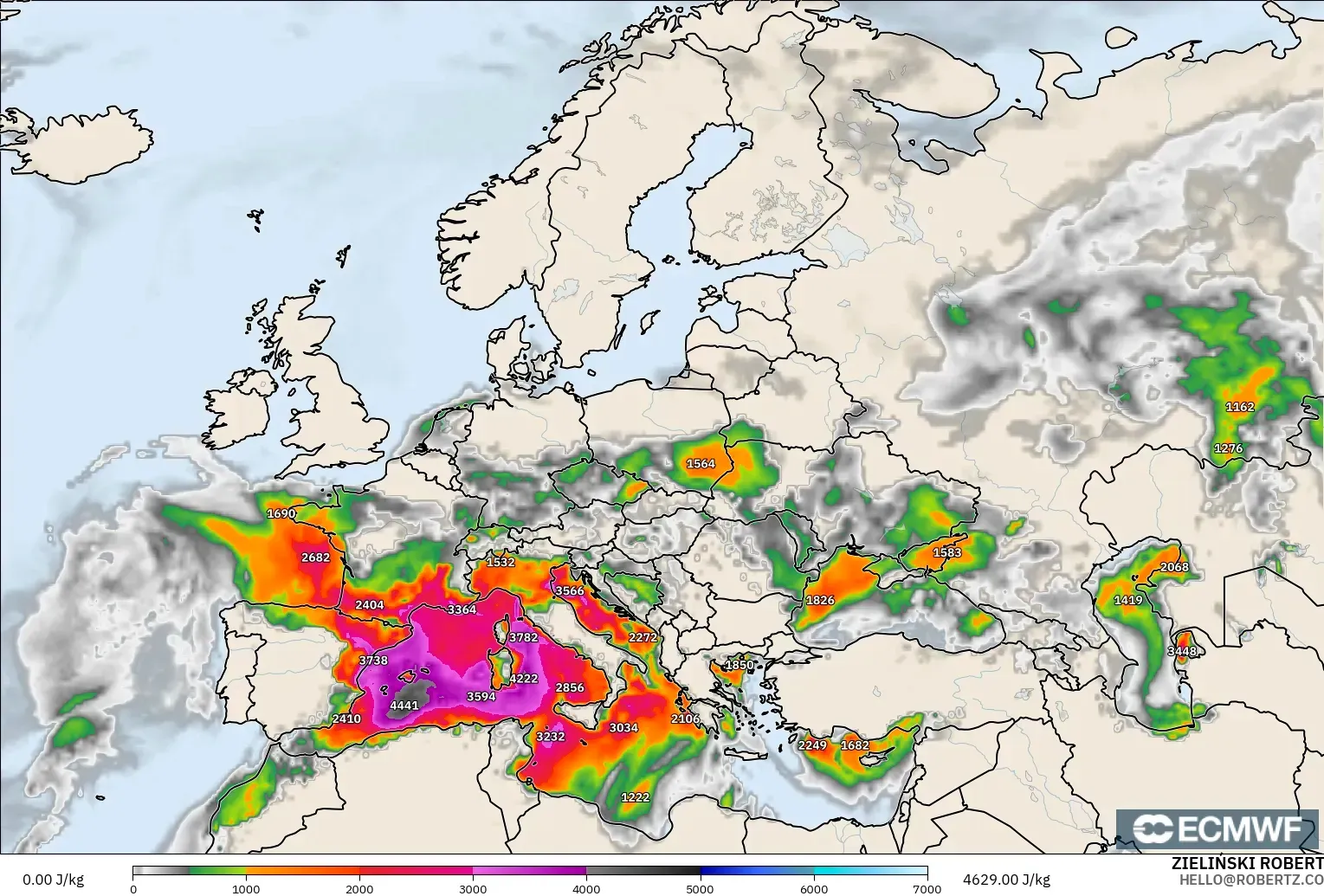 ECMWF IFS 0.25° modelo - Europa, CAPE