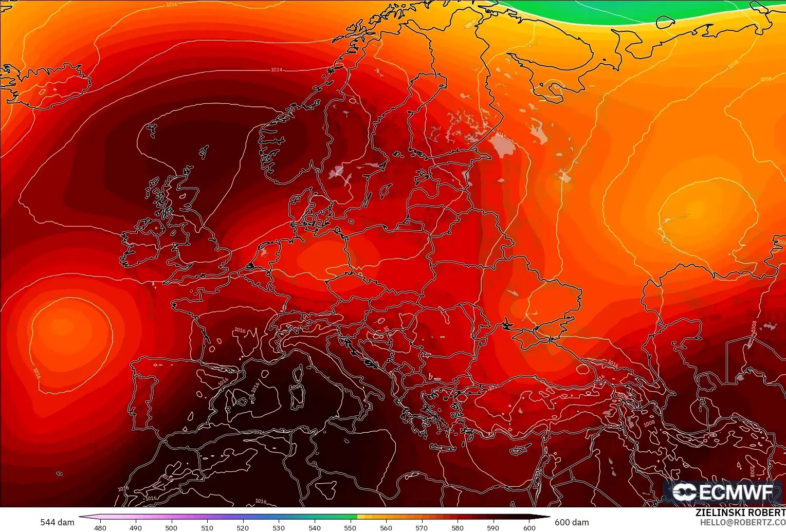 ECMWF IFS 0.25° modelo - Europa, Altura geopotencial a 500 hPa