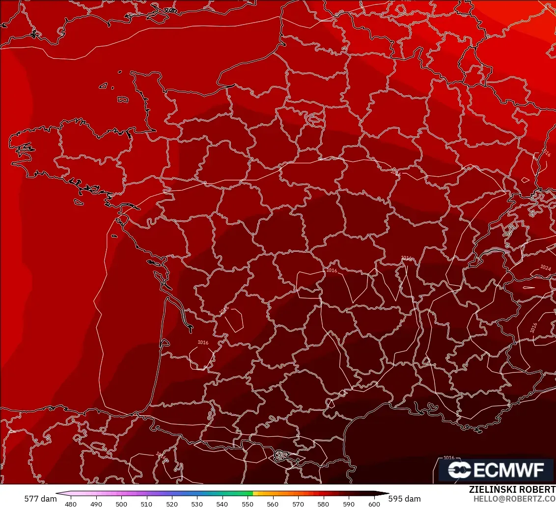 ECMWF IFS 0.25° modelo - Francia, Altura geopotencial a 500 hPa