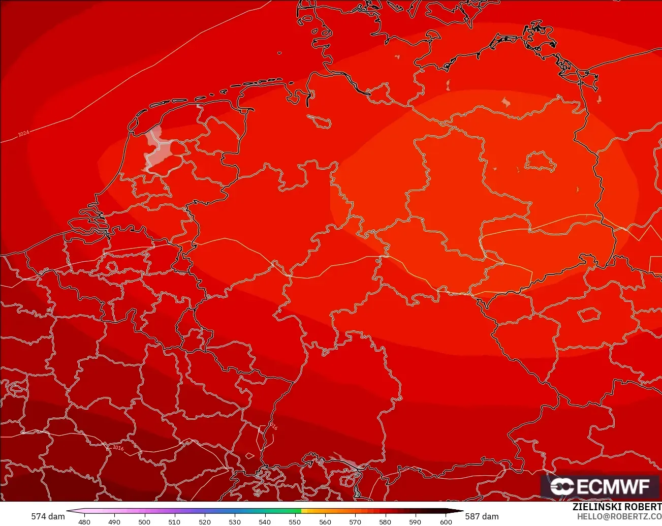 ECMWF IFS 0.25° modelo - Alemania, Altura geopotencial a 500 hPa