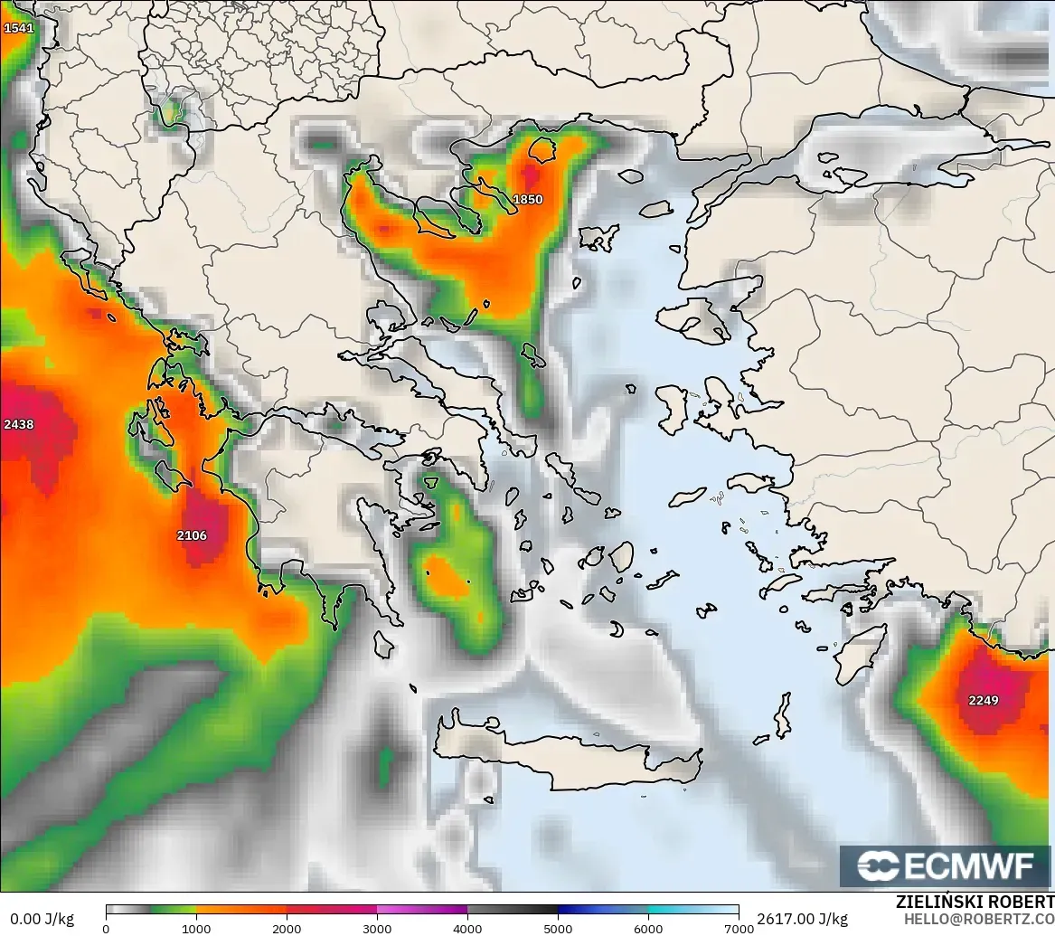 ECMWF IFS 0.25° modelo - Grecia, CAPE