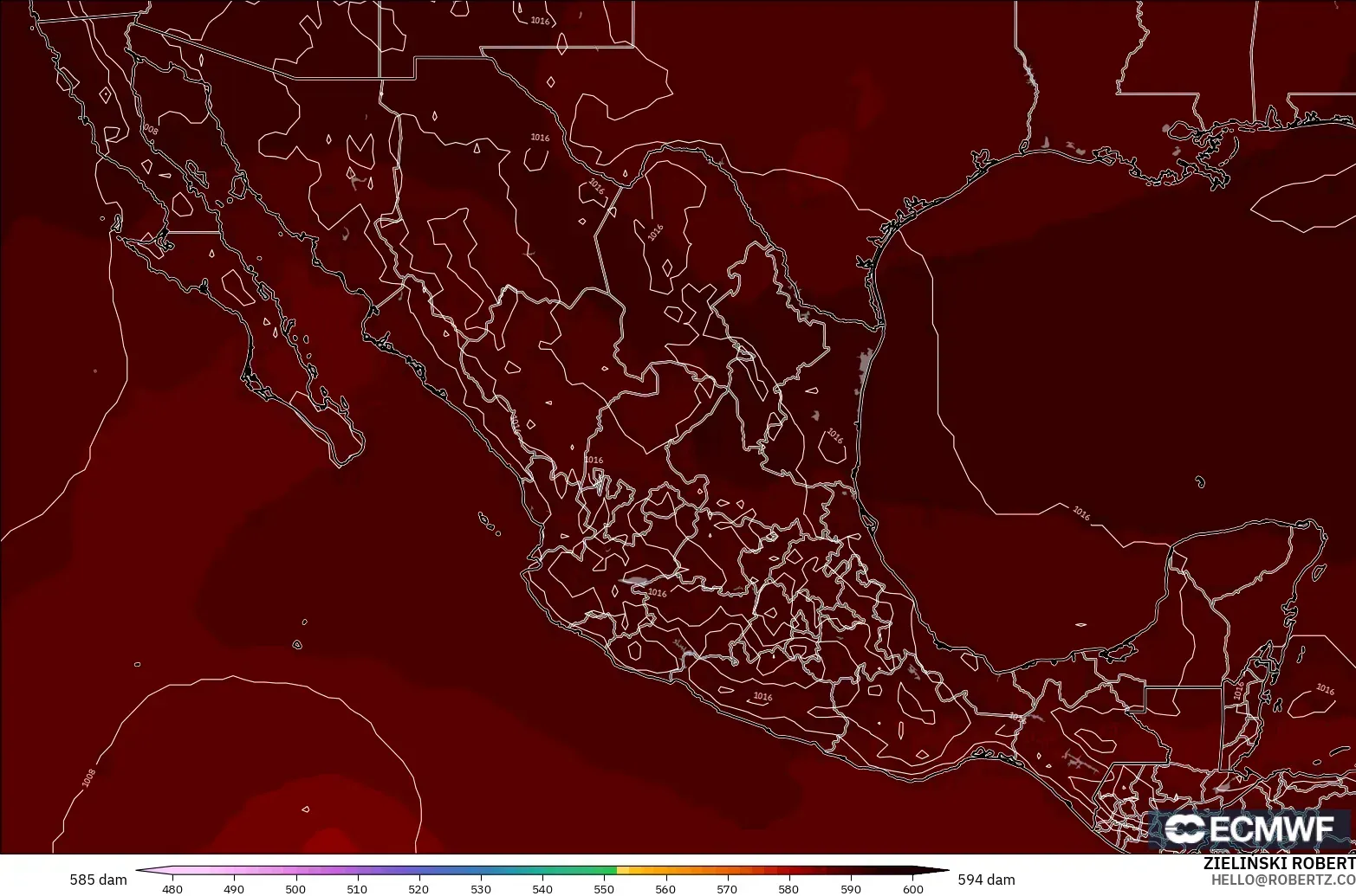 ECMWF IFS 0.25° modelo - México, Altura geopotencial a 500 hPa