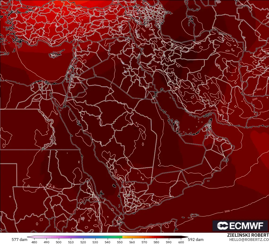 ECMWF IFS 0.25° modelo - Oriente Medio, Altura geopotencial a 500 hPa