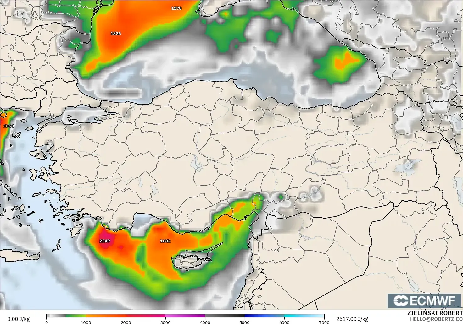 ECMWF IFS 0.25° modelo - Turquía, CAPE