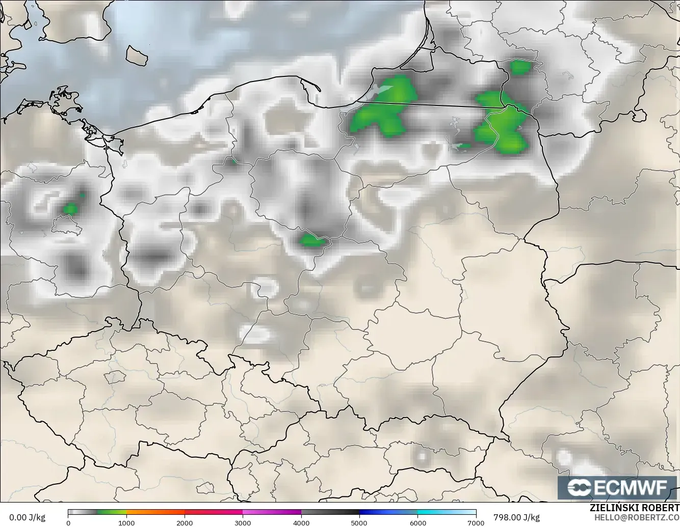 ECMWF IFS 0.25° modelo - Polonia, CAPE