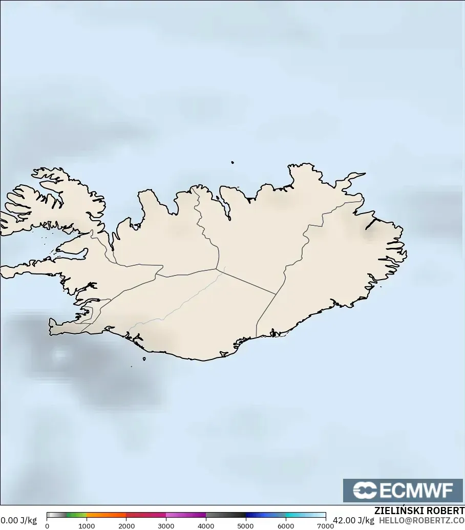 ECMWF IFS 0.25° modelo - Islandia, CAPE