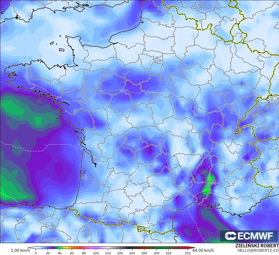 ECMWF IFS 0.25° modelo - Francia, Ráfagas de viento