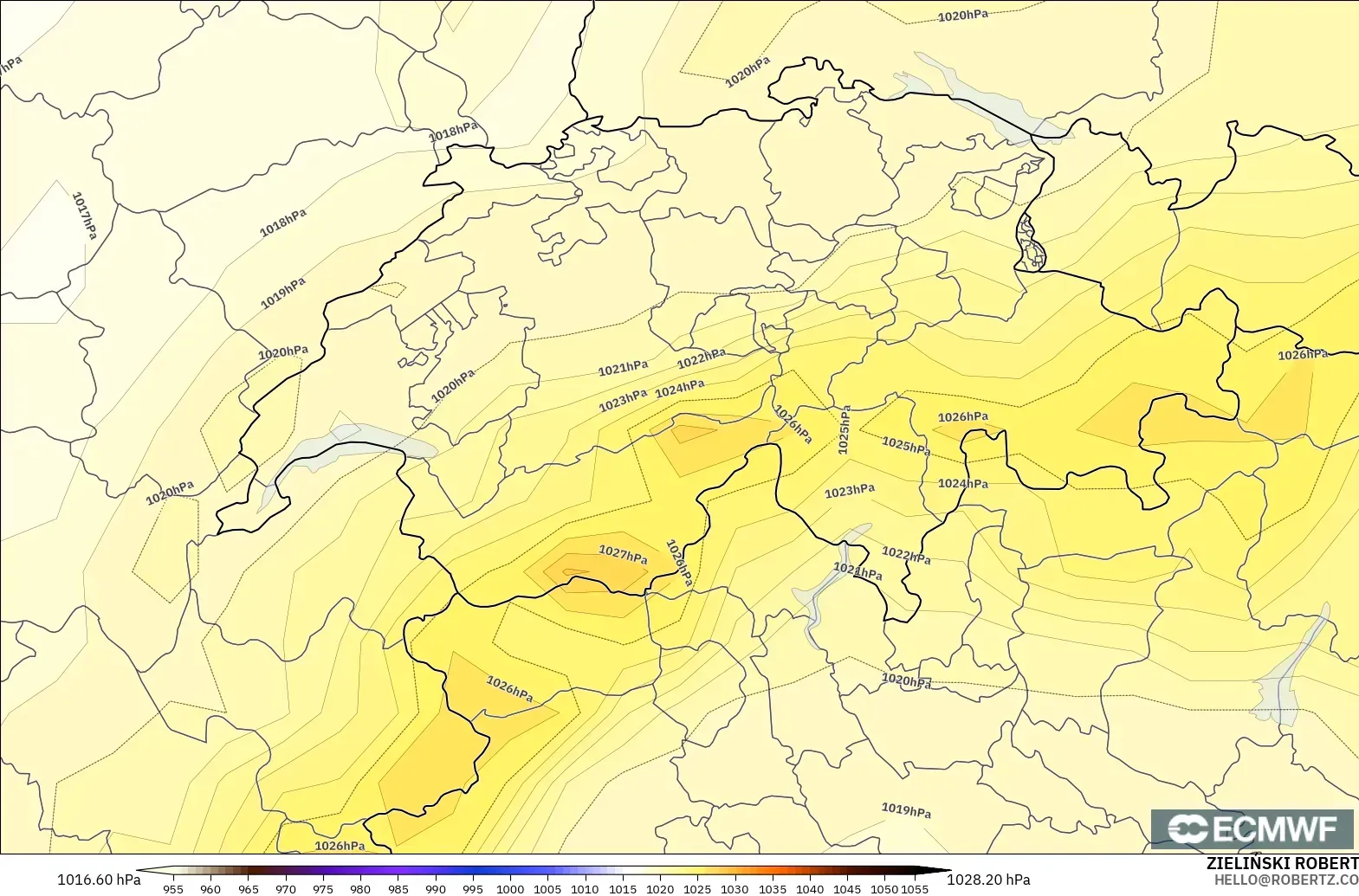 ECMWF IFS 0.25° modelo - Suiza, Presión