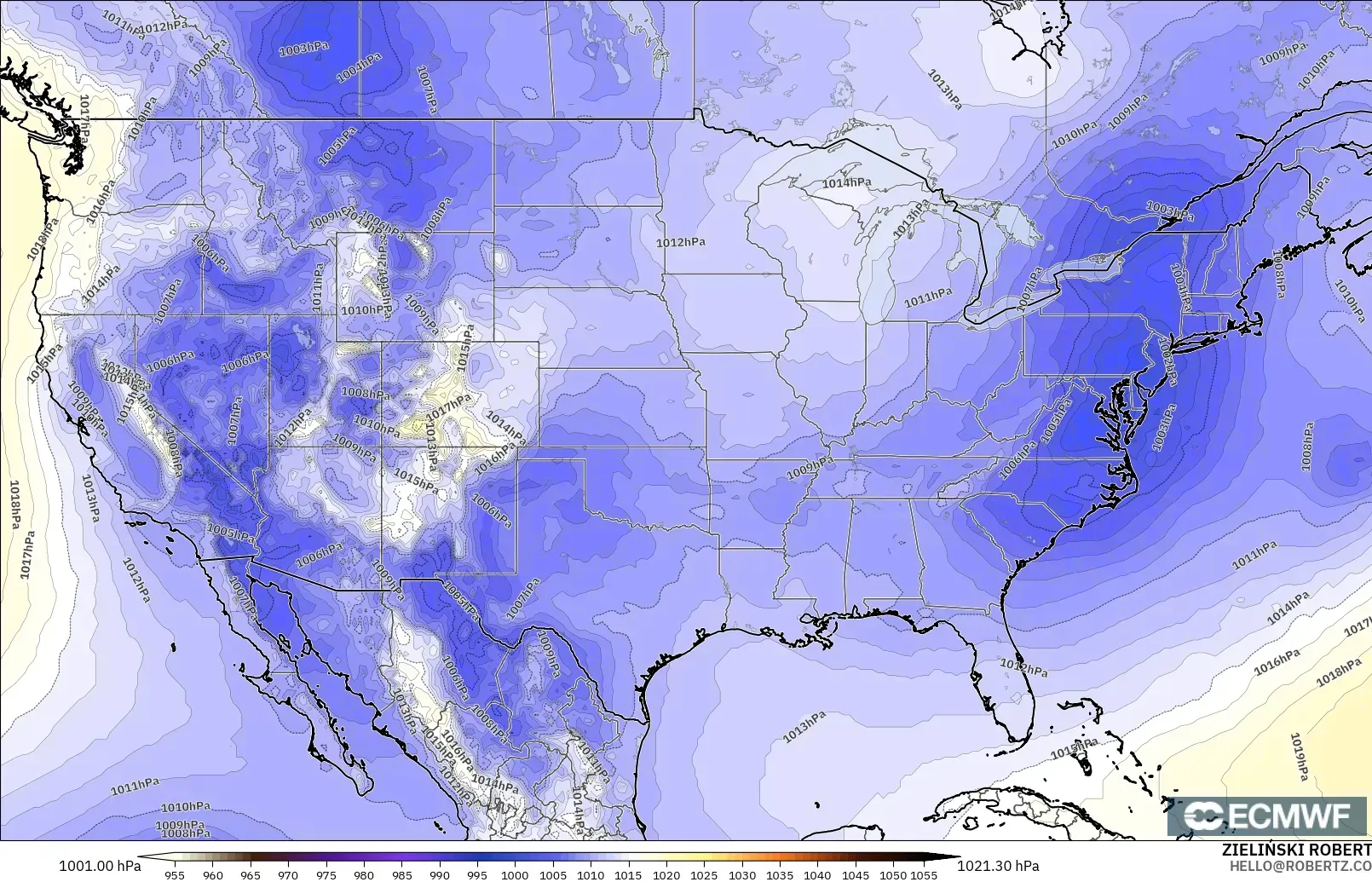 ECMWF IFS 0.25° modelo - Estados Unidos, Presión