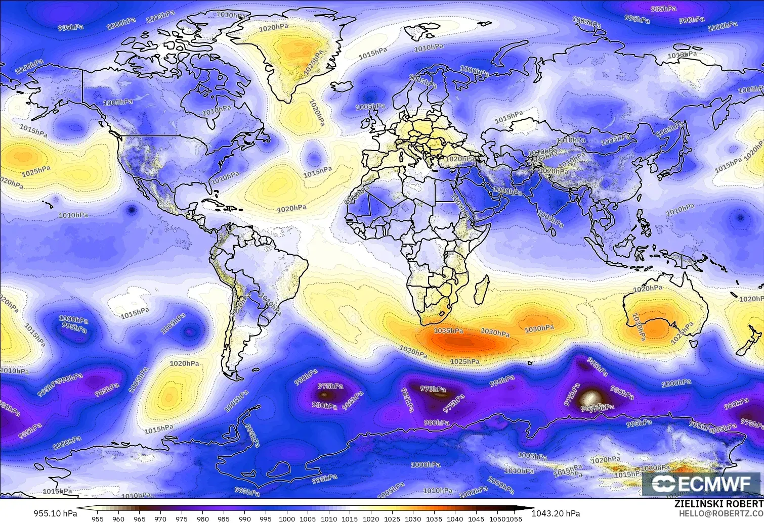ECMWF IFS 0.25° modelo - Mundo, Presión