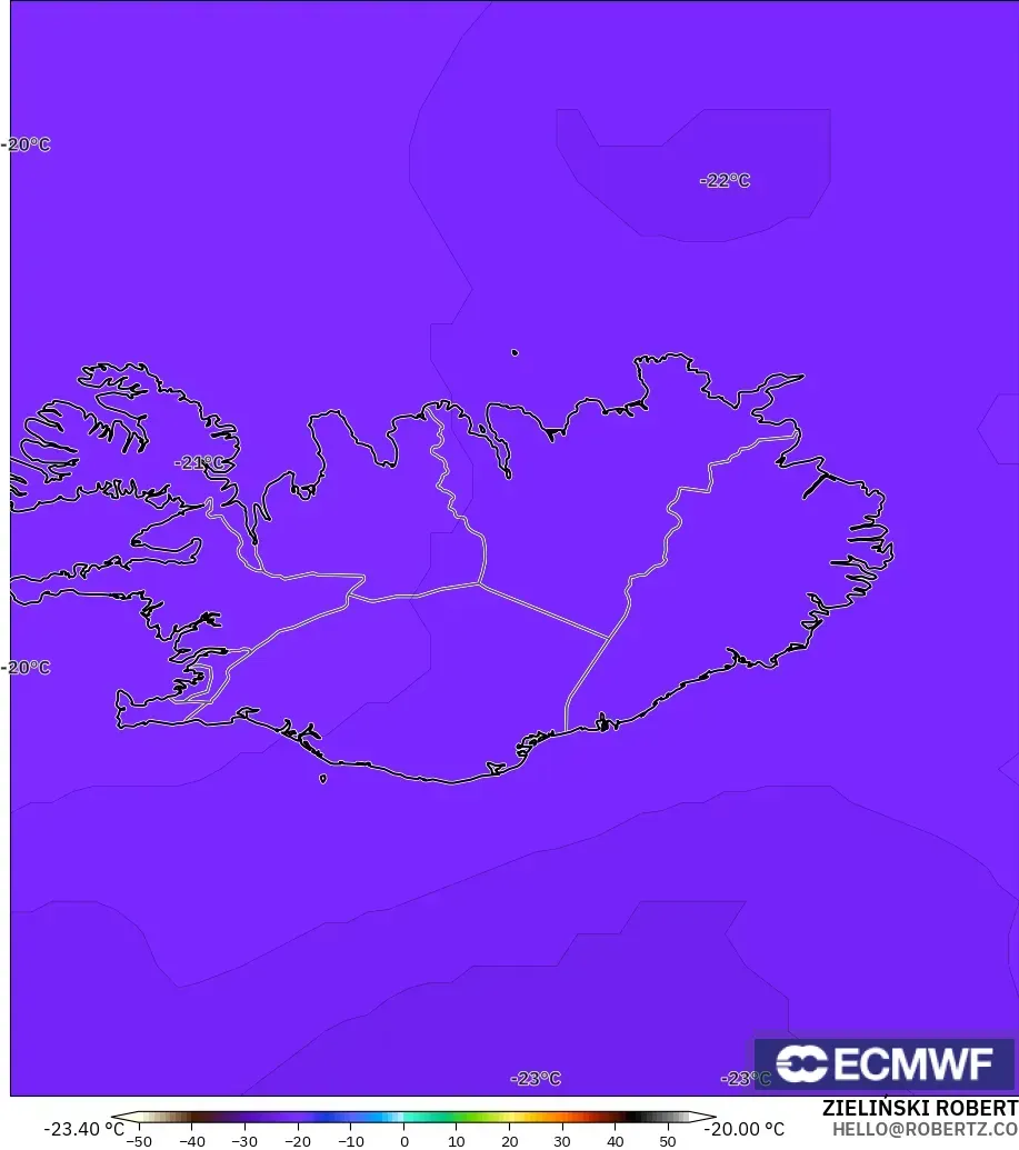 ECMWF IFS 0.25° modelo - Islandia, Temperatura a 500 hPa