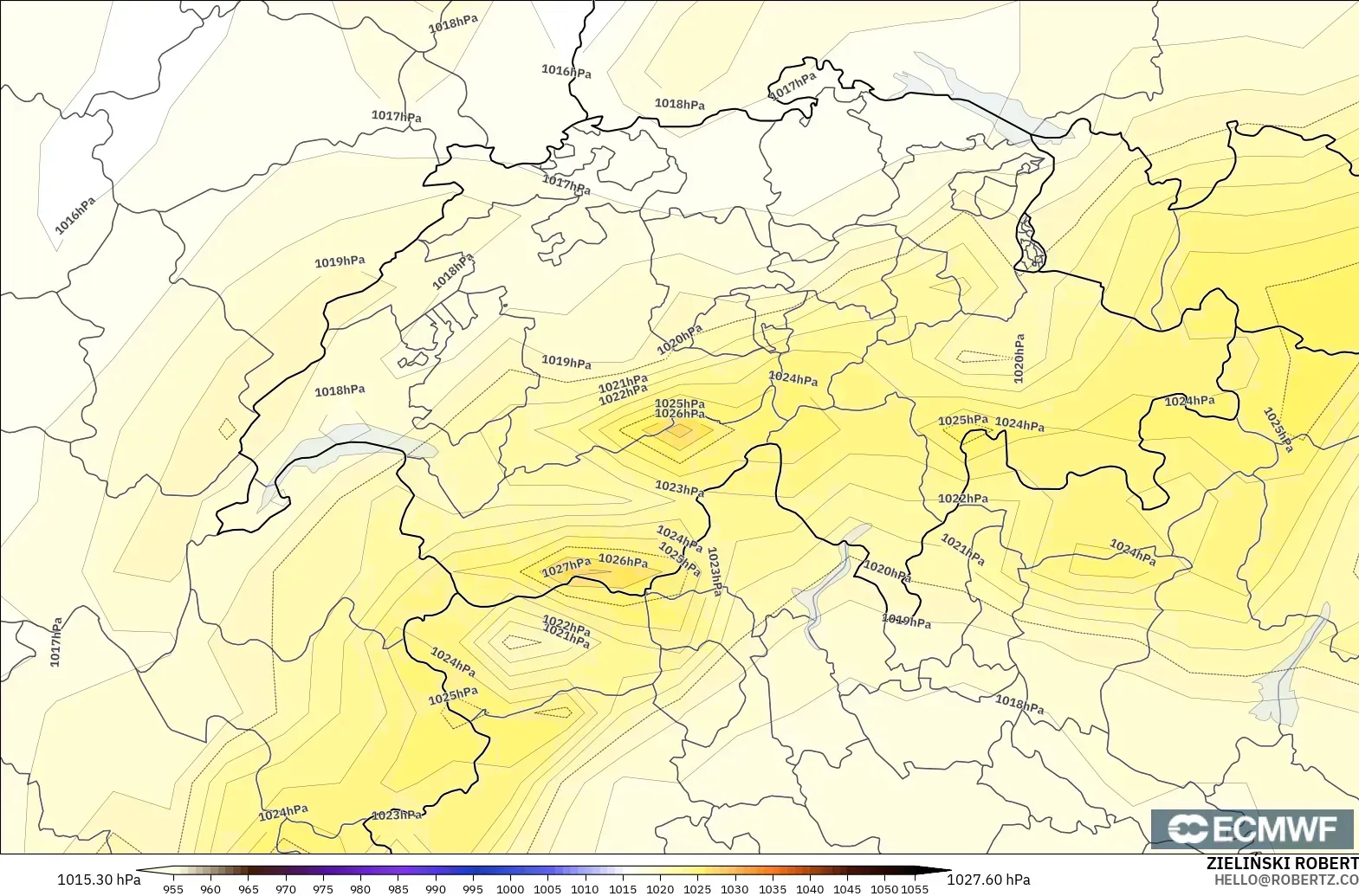 ECMWF IFS 0.25° modelo - Suiza, Presión