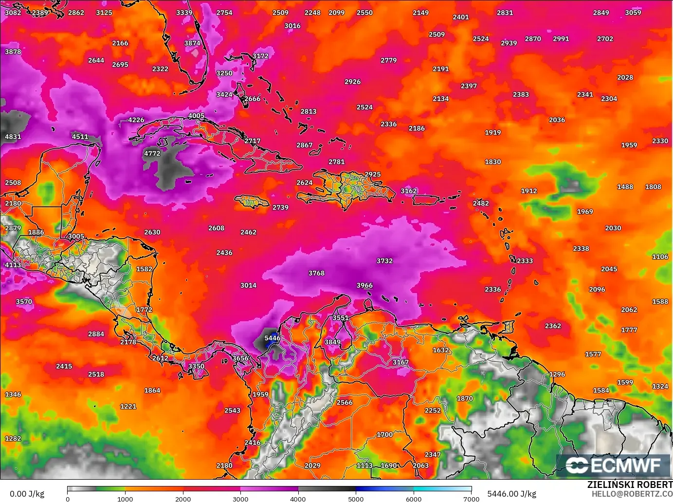 ECMWF IFS 0.25° modelo - Caribe, CAPE