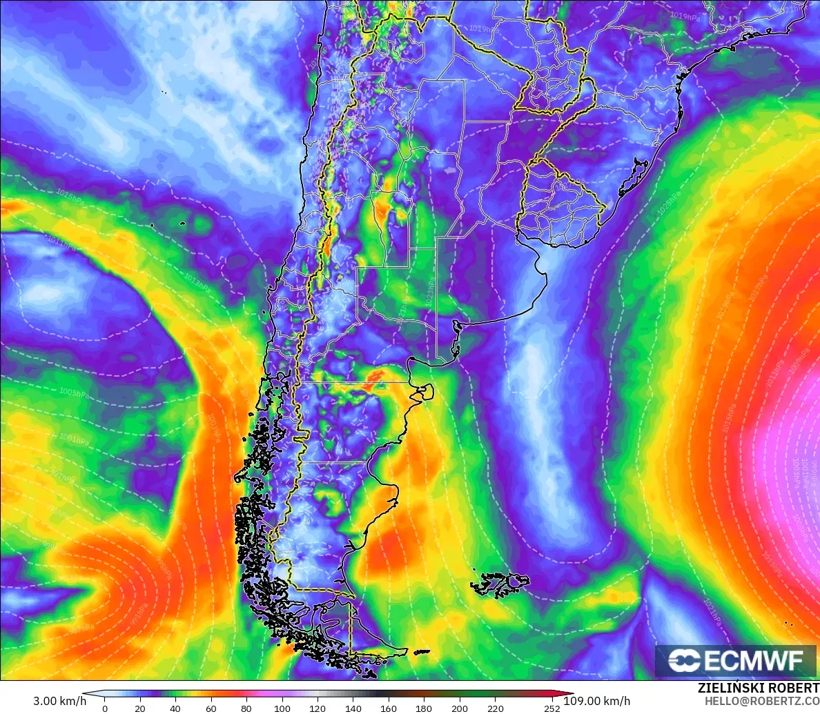 ECMWF IFS 0.25° modelo - Argentina, Ráfagas de viento