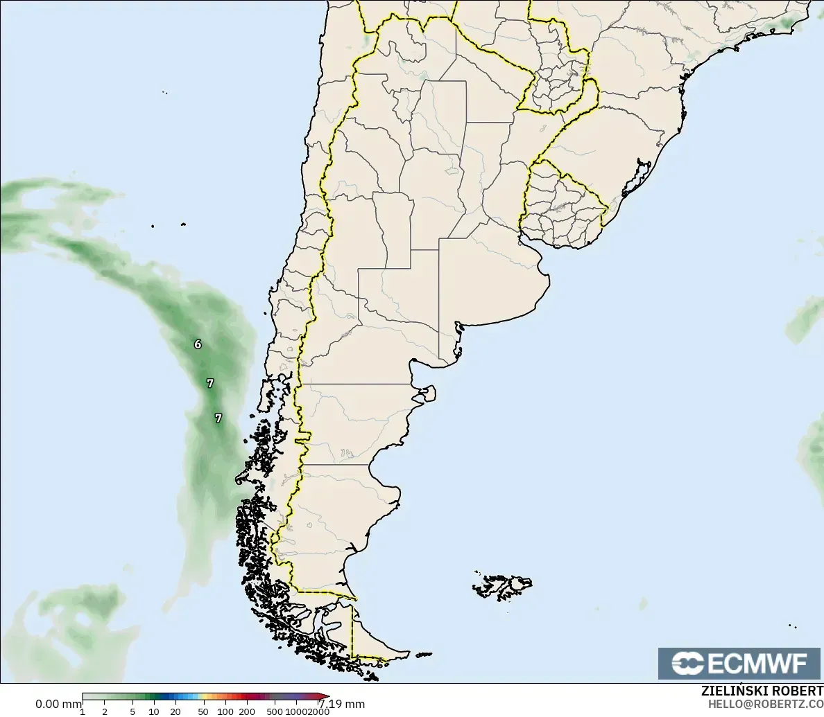 ECMWF IFS 0.25° modelo - Argentina, Acumulación de precipitación