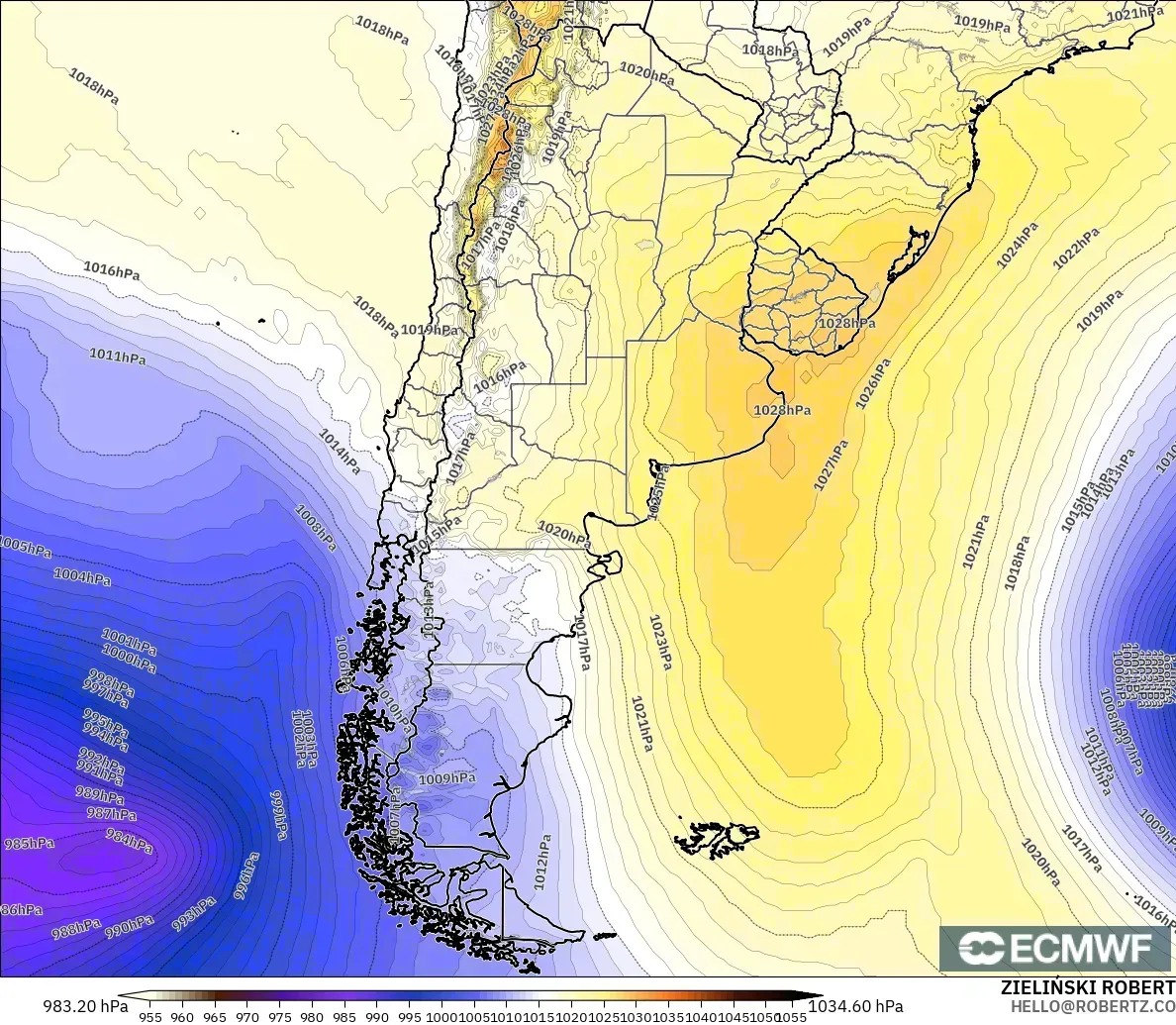 ECMWF IFS 0.25° modelo - Argentina, Presión