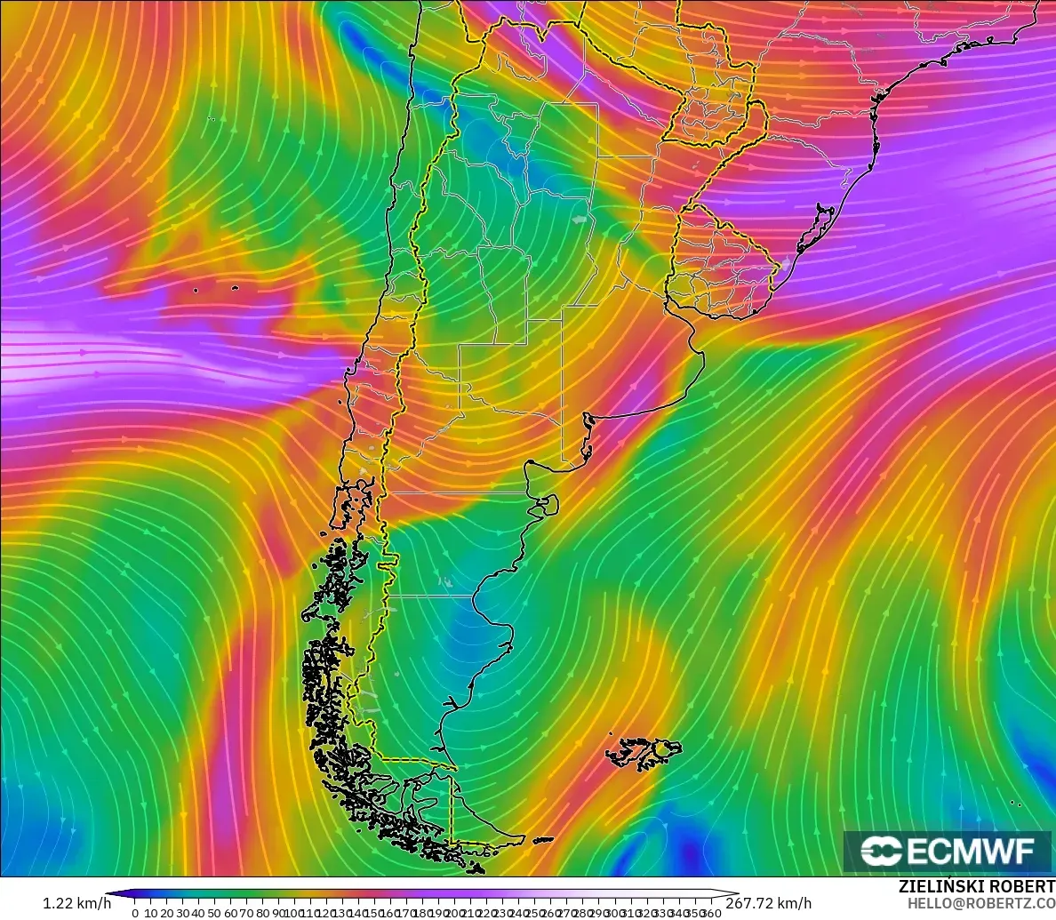 ECMWF IFS 0.25° modelo - Argentina, Viento a 300 hPa (corriente en chorro)