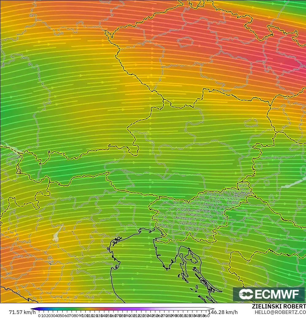 ECMWF IFS 0.25° modelo - Austria, Viento a 300 hPa (corriente en chorro)
