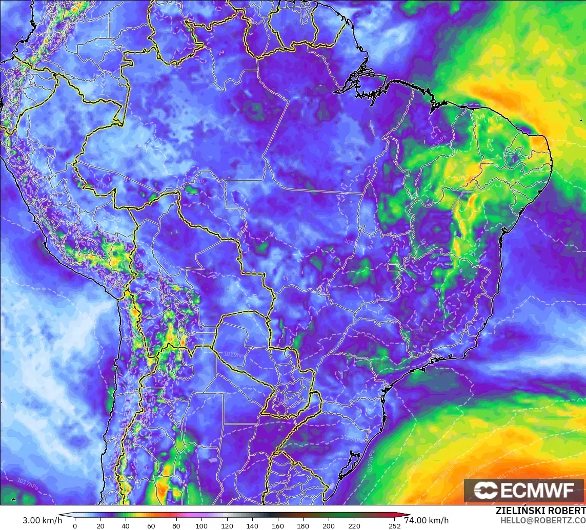 ECMWF IFS 0.25° modelo - Brasil, Ráfagas de viento