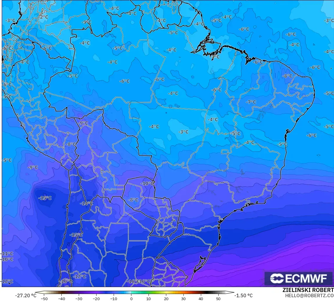 ECMWF IFS 0.25° modelo - Brasil, Temperatura a 500 hPa