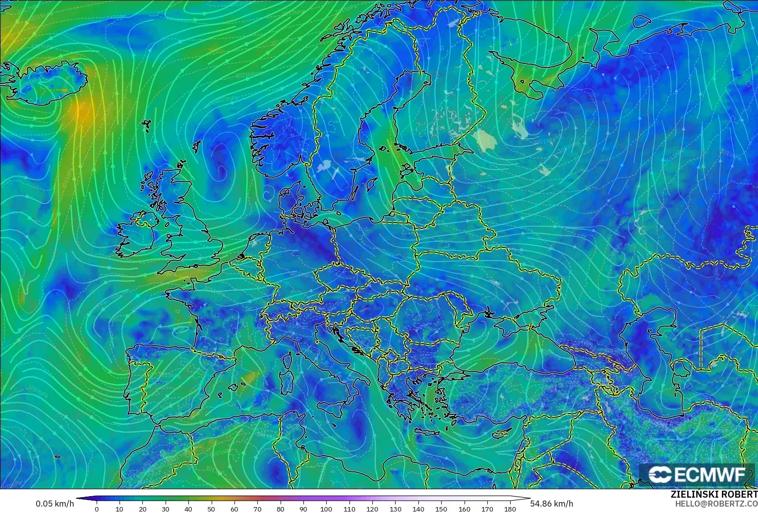 ECMWF IFS 0.25° modelo - Europa, Viento a 10 m