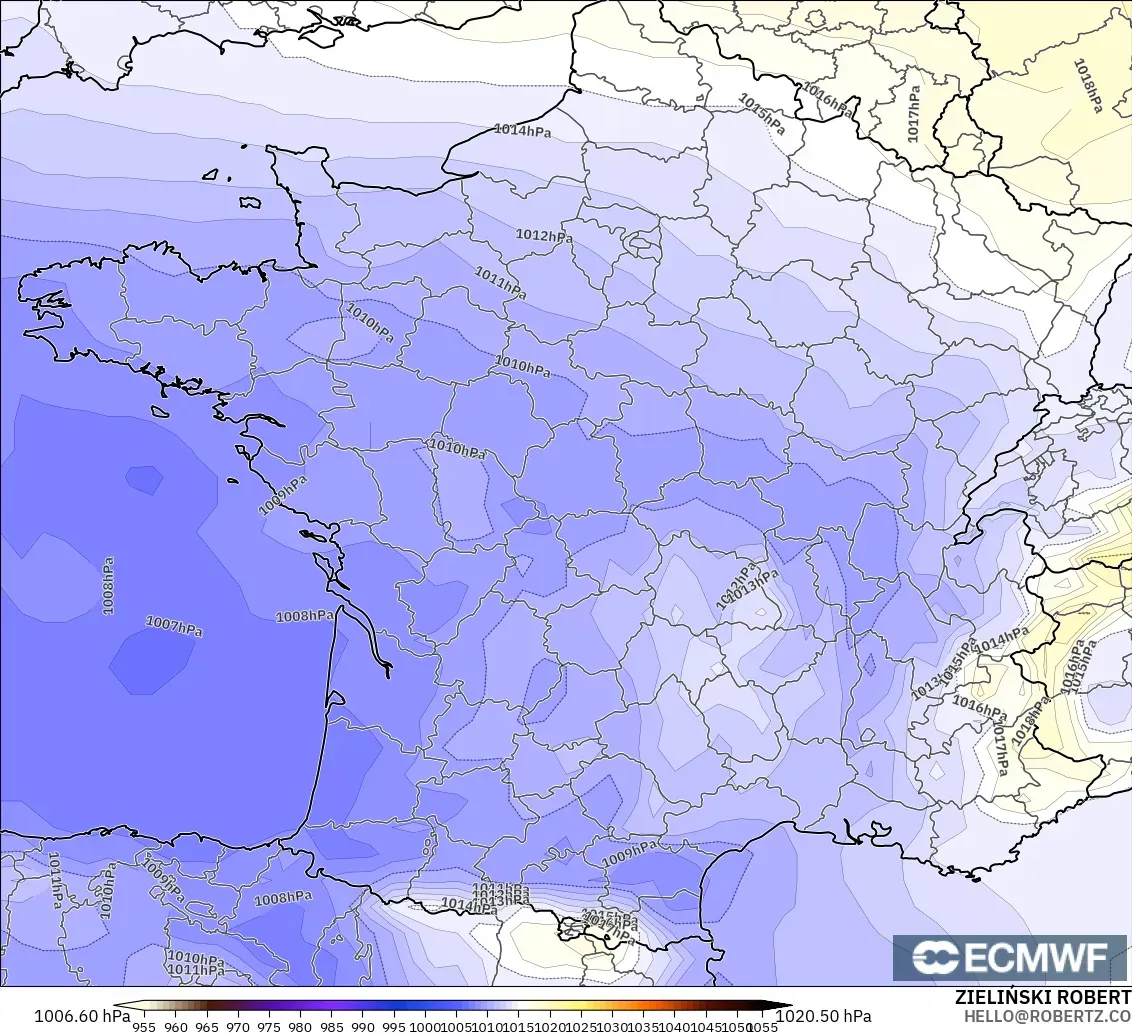 ECMWF IFS 0.25° modelo - Francia, Presión