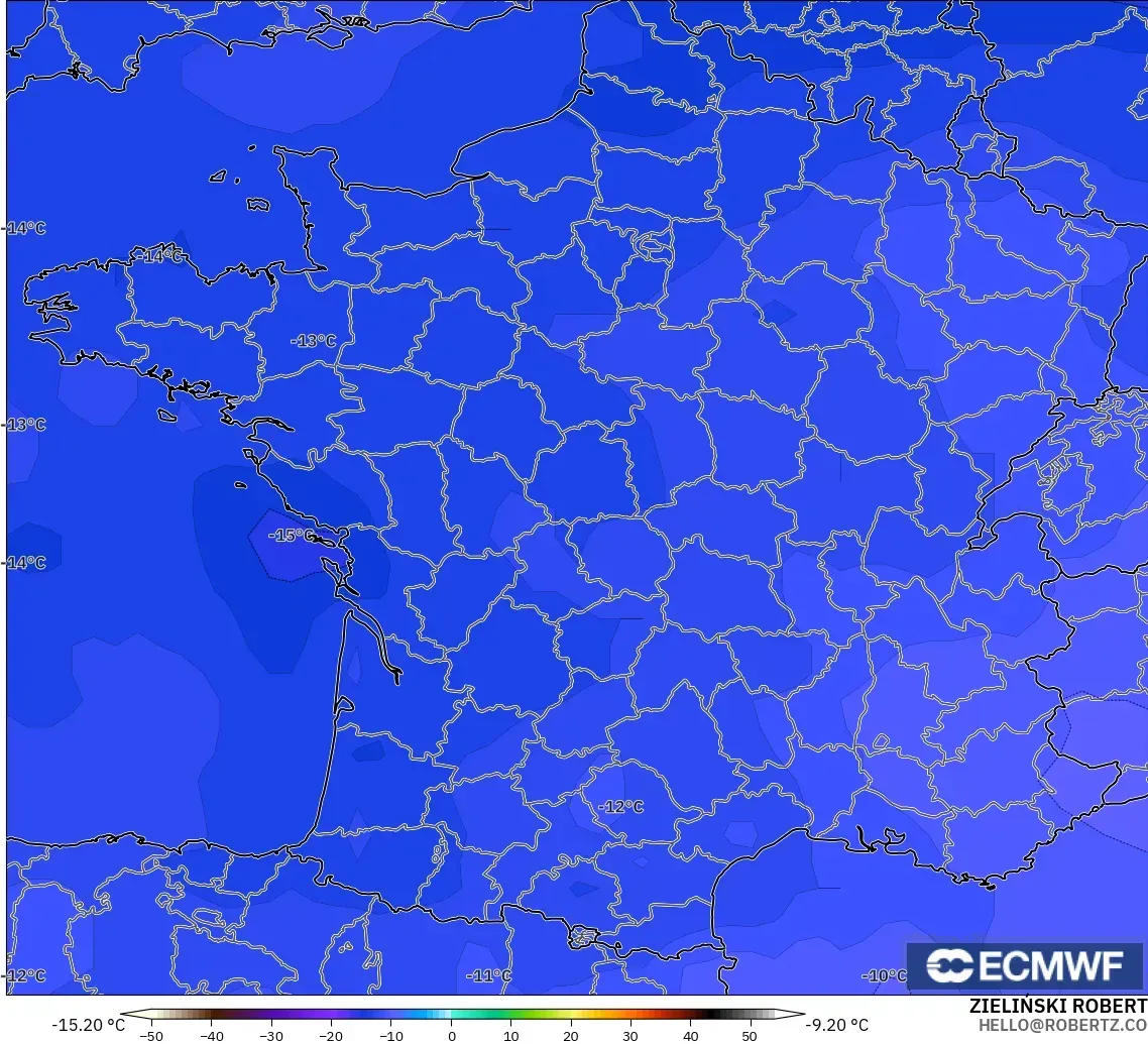 ECMWF IFS 0.25° modelo - Francia, Temperatura a 500 hPa