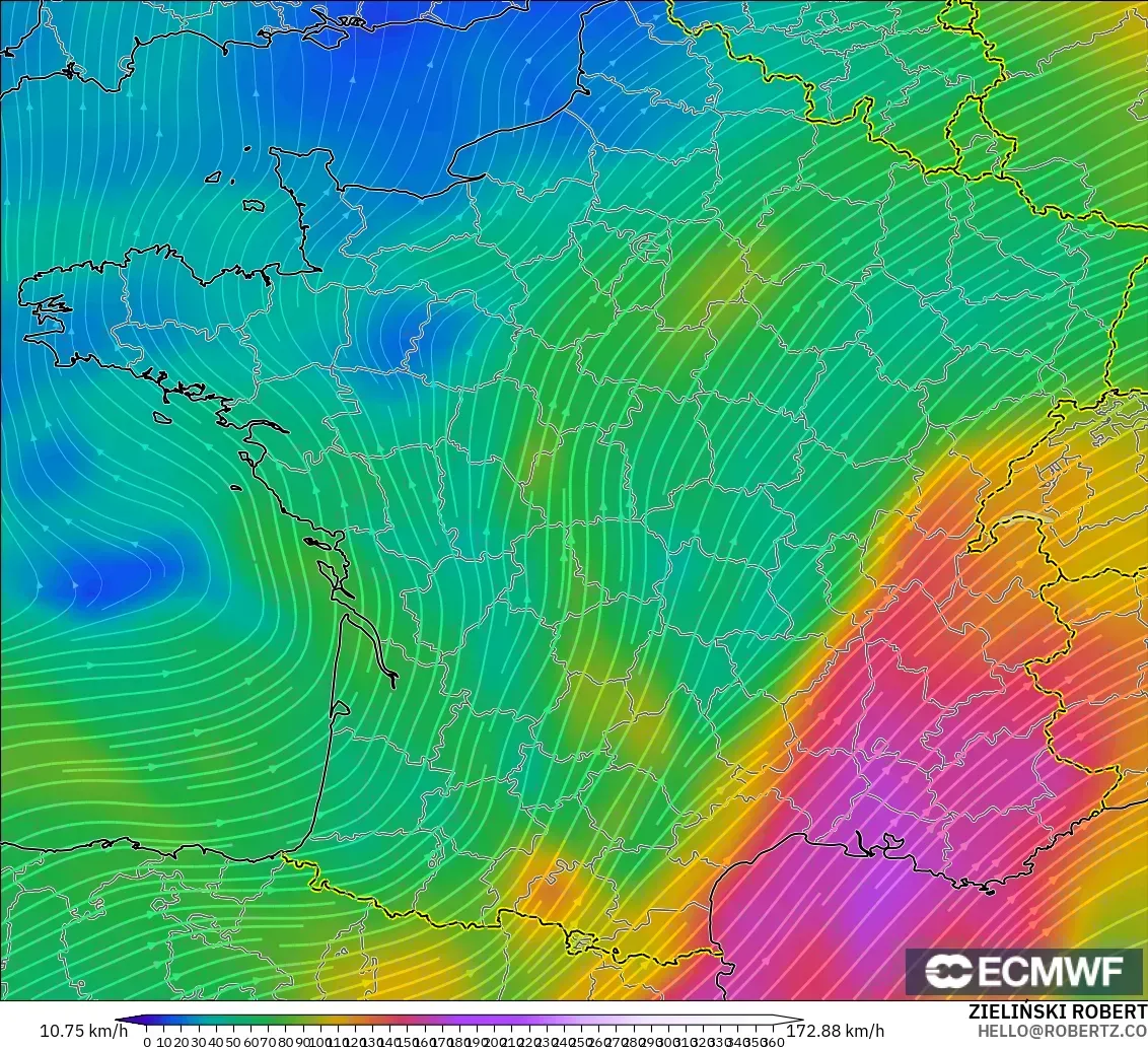 ECMWF IFS 0.25° modelo - Francia, Viento a 300 hPa (corriente en chorro)