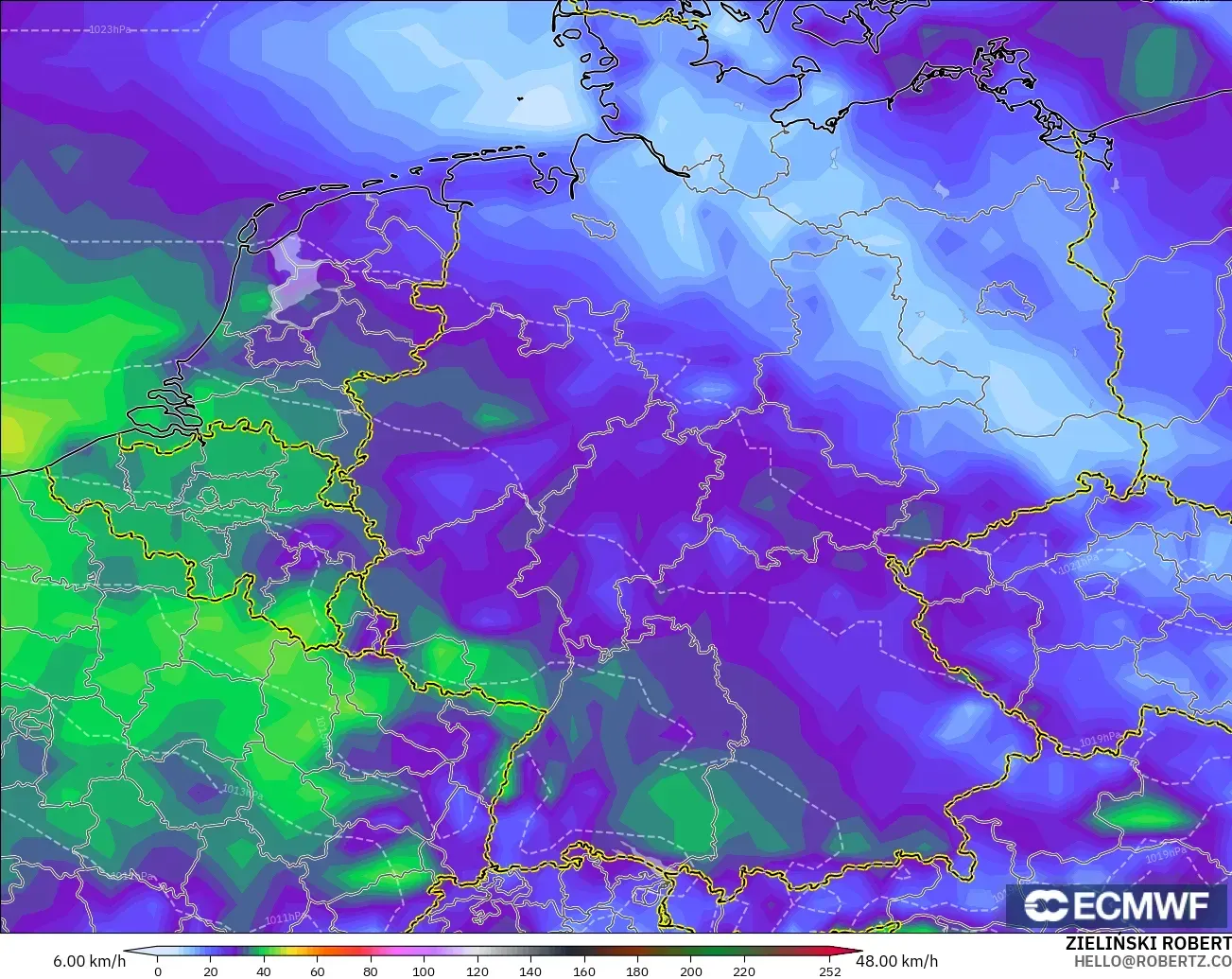 ECMWF IFS 0.25° modelo - Alemania, Ráfagas de viento