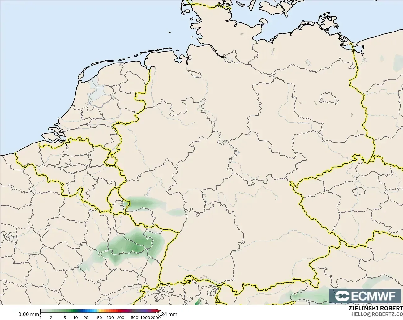 ECMWF IFS 0.25° modelo - Alemania, Acumulación de precipitación