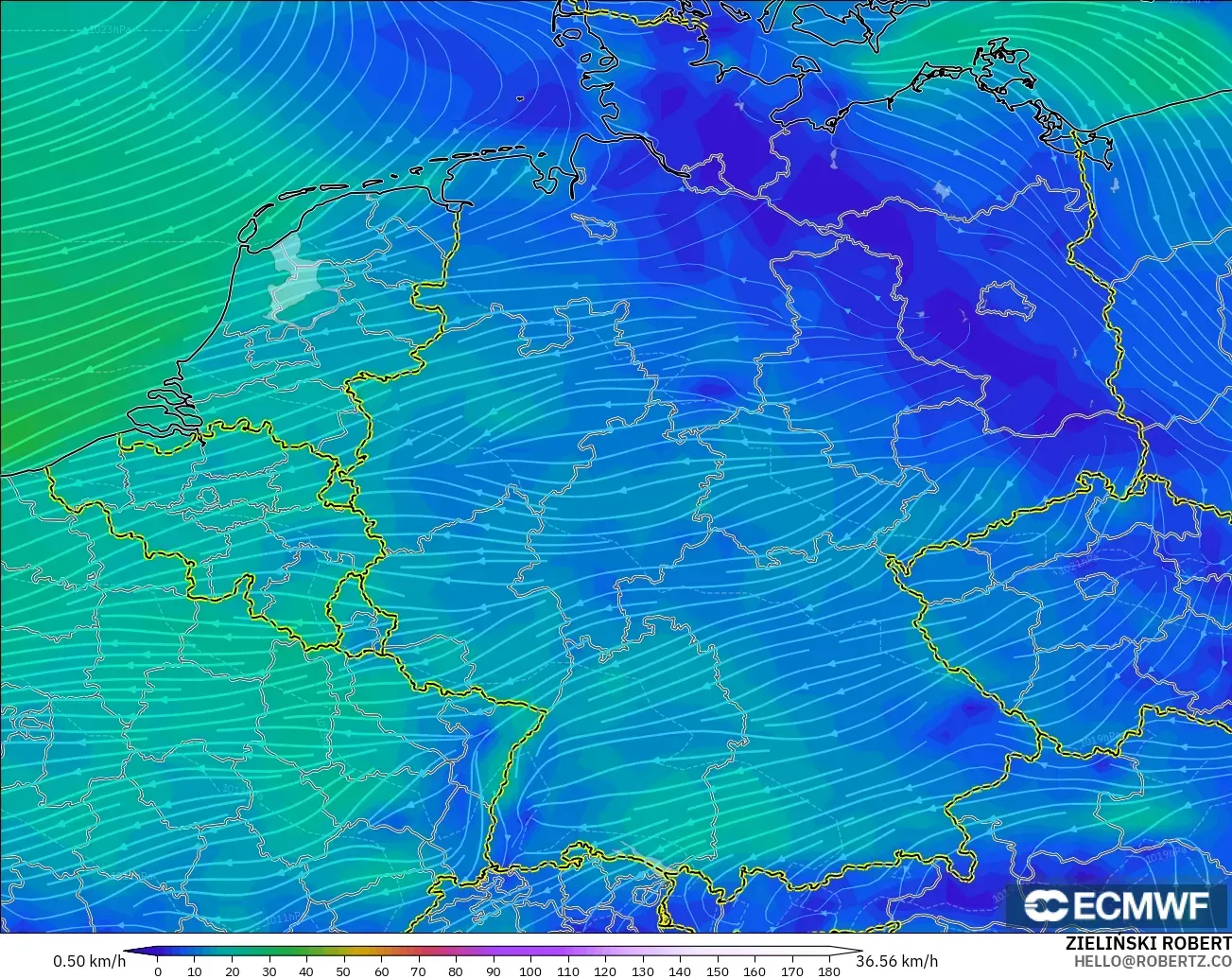 ECMWF IFS 0.25° modelo - Alemania, Viento a 10 m