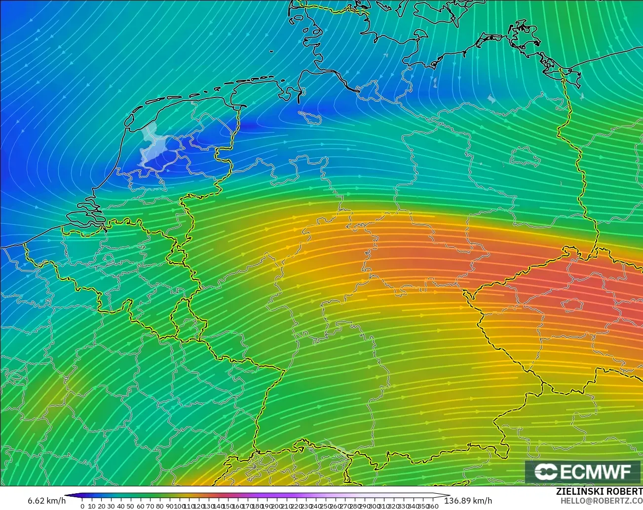 ECMWF IFS 0.25° modelo - Alemania, Viento a 300 hPa (corriente en chorro)