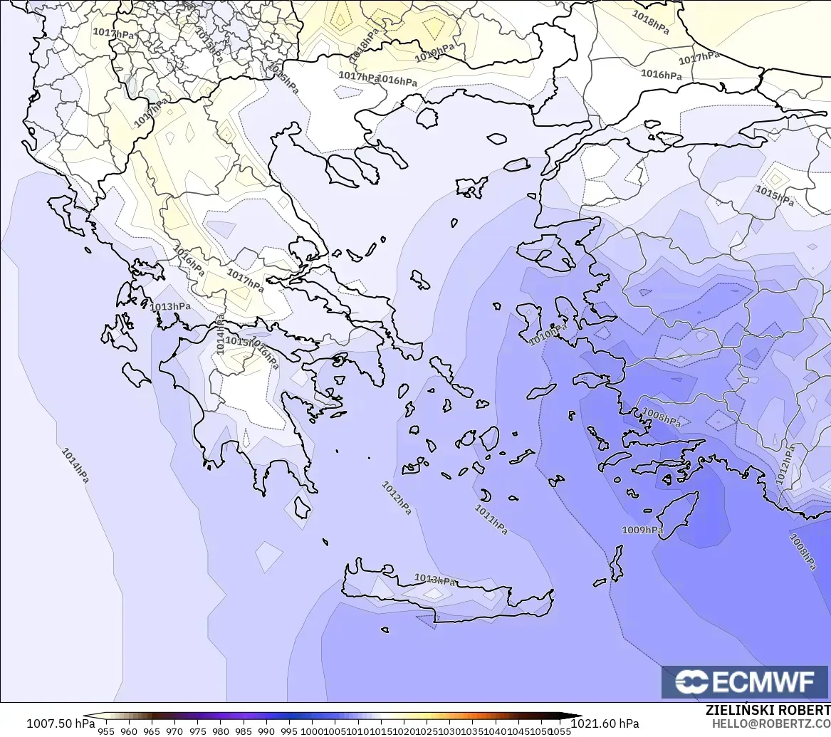 ECMWF IFS 0.25° modelo - Grecia, Presión
