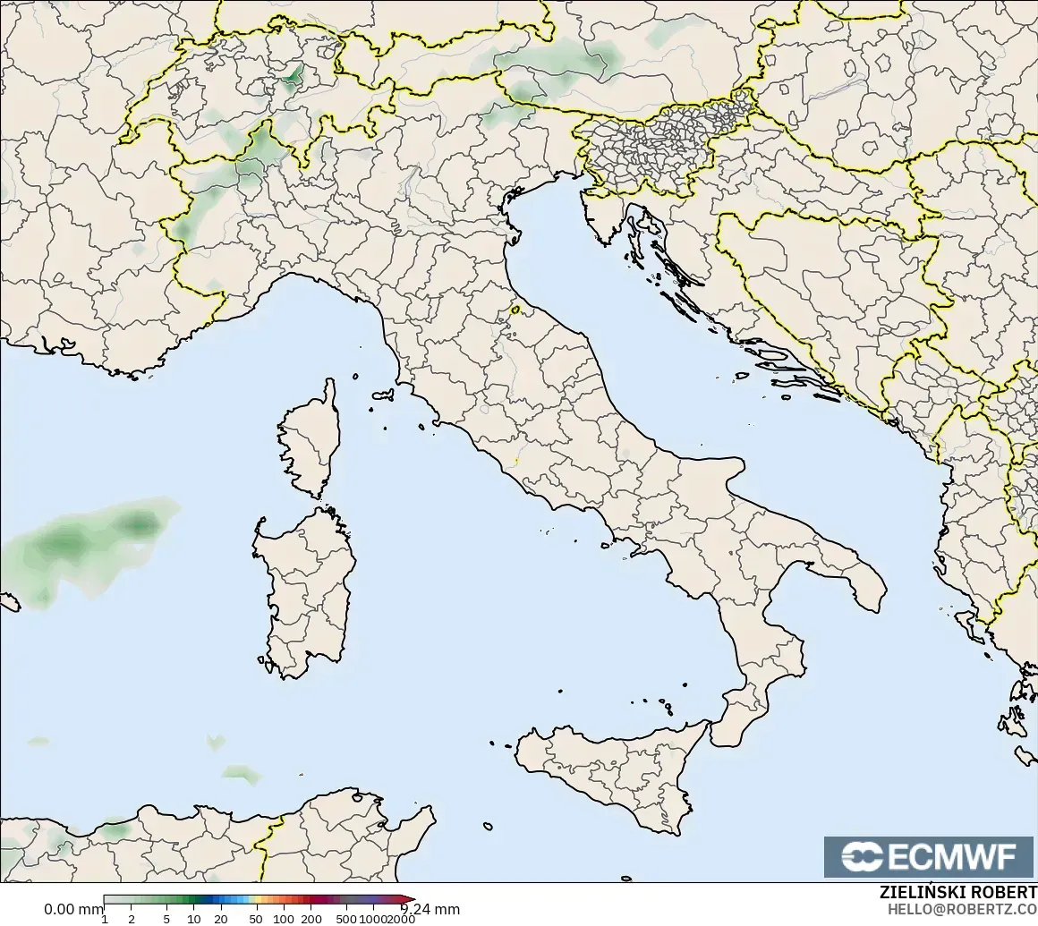 ECMWF IFS 0.25° modelo - Italia, Acumulación de precipitación