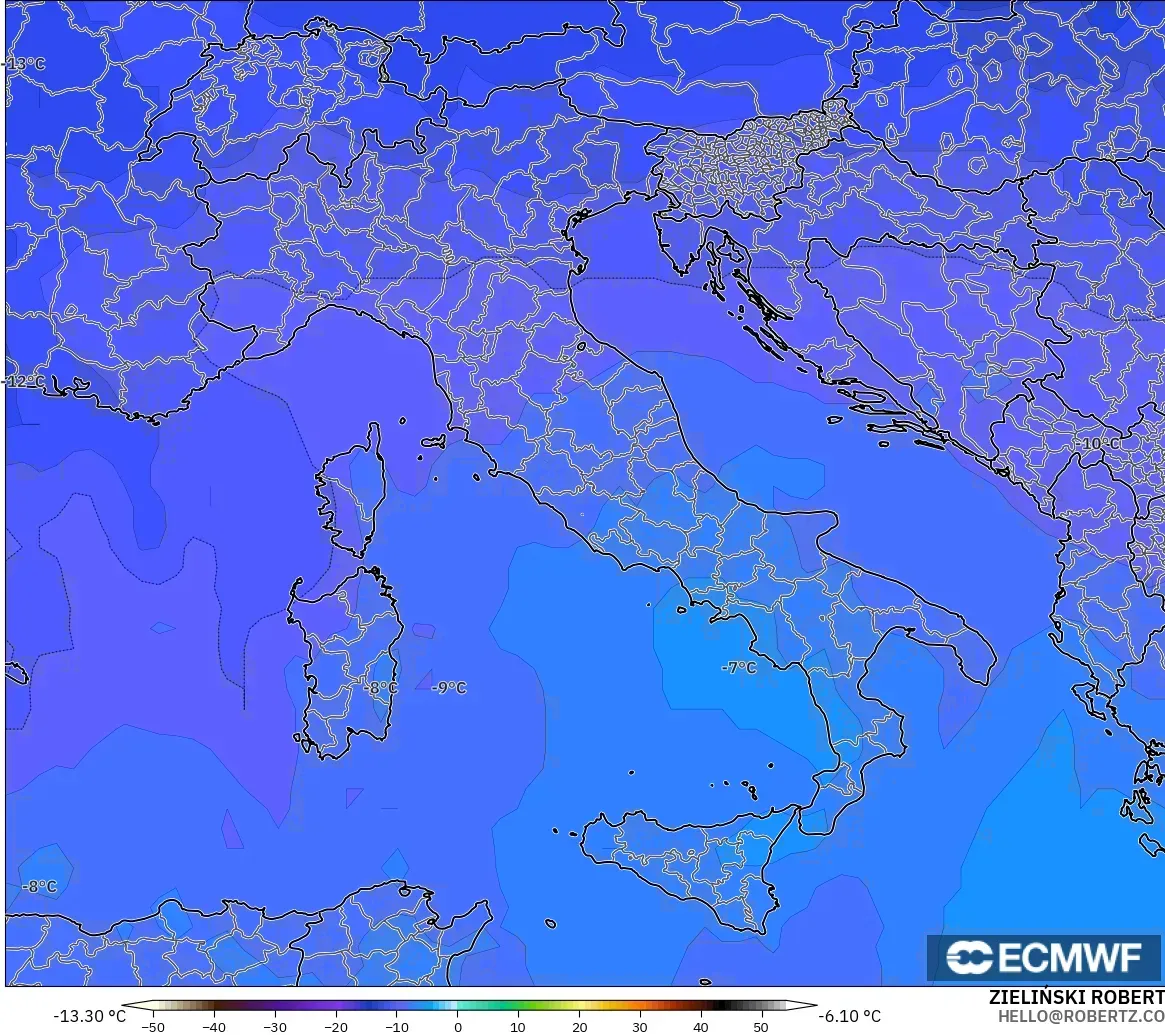 ECMWF IFS 0.25° modelo - Italia, Temperatura a 500 hPa