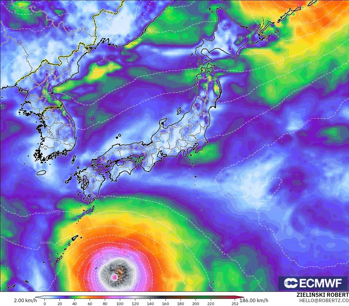 ECMWF IFS 0.25° modelo - Japón, Ráfagas de viento