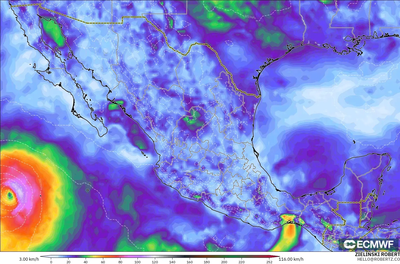 ECMWF IFS 0.25° modelo - México, Ráfagas de viento