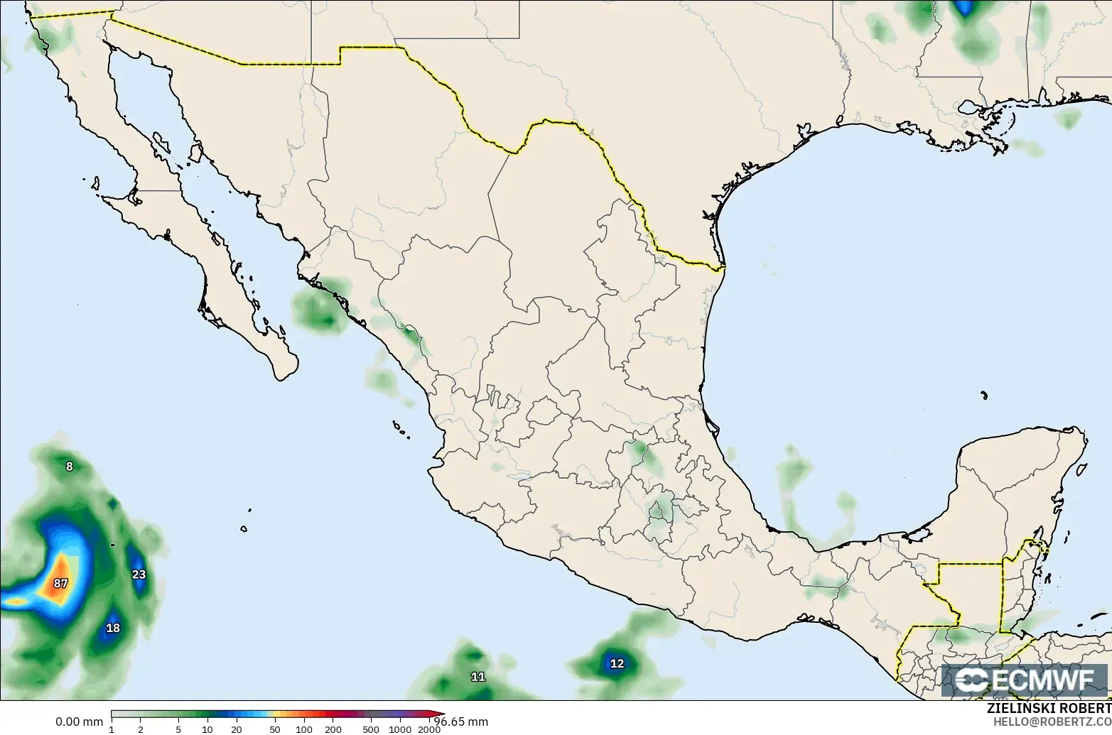ECMWF IFS 0.25° modelo - México, Acumulación de precipitación