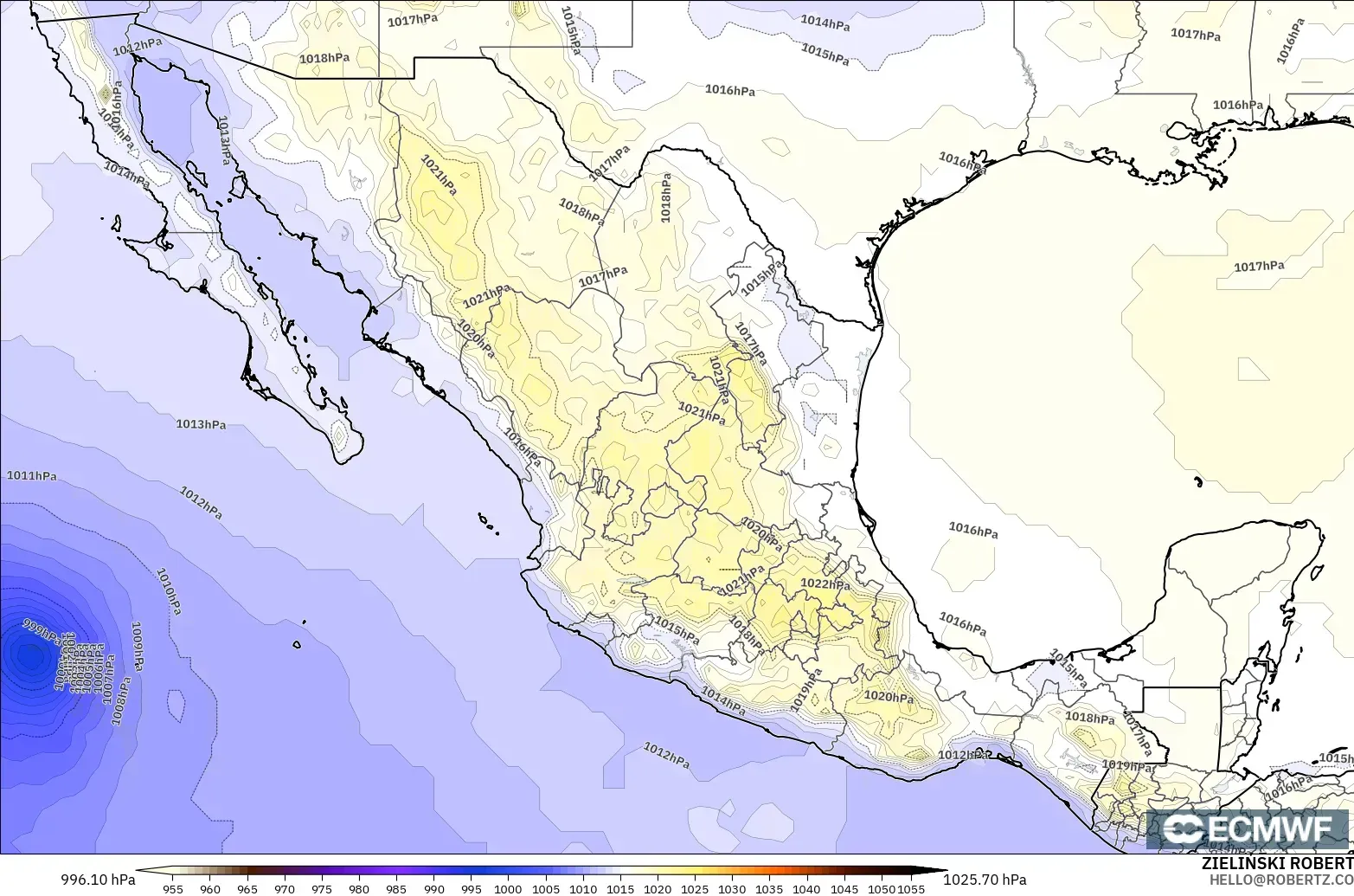 ECMWF IFS 0.25° modelo - México, Presión