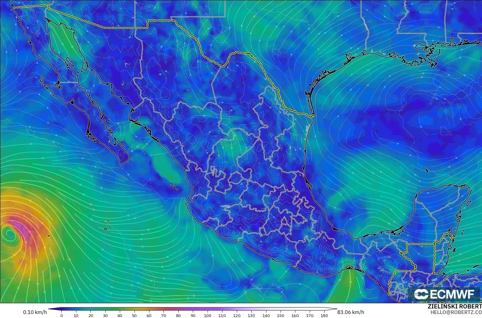 ECMWF IFS 0.25° modelo - México, Viento a 10 m