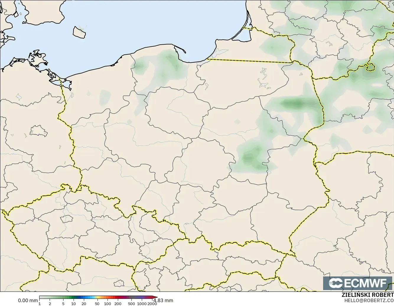 ECMWF IFS 0.25° modelo - Polonia, Acumulación de precipitación
