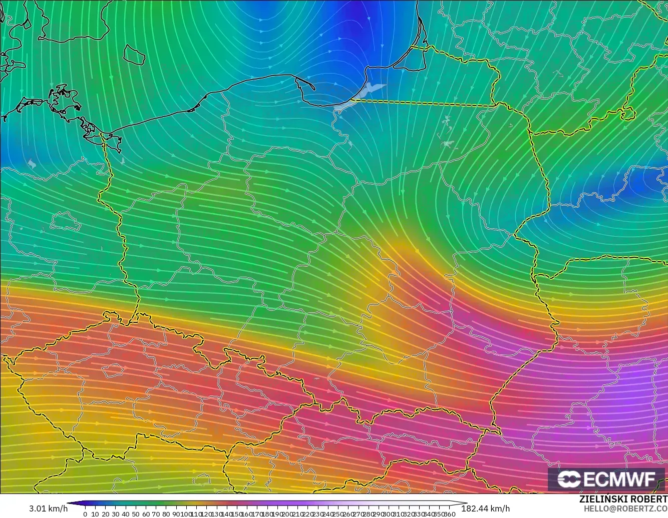 ECMWF IFS 0.25° modelo - Polonia, Viento a 300 hPa (corriente en chorro)