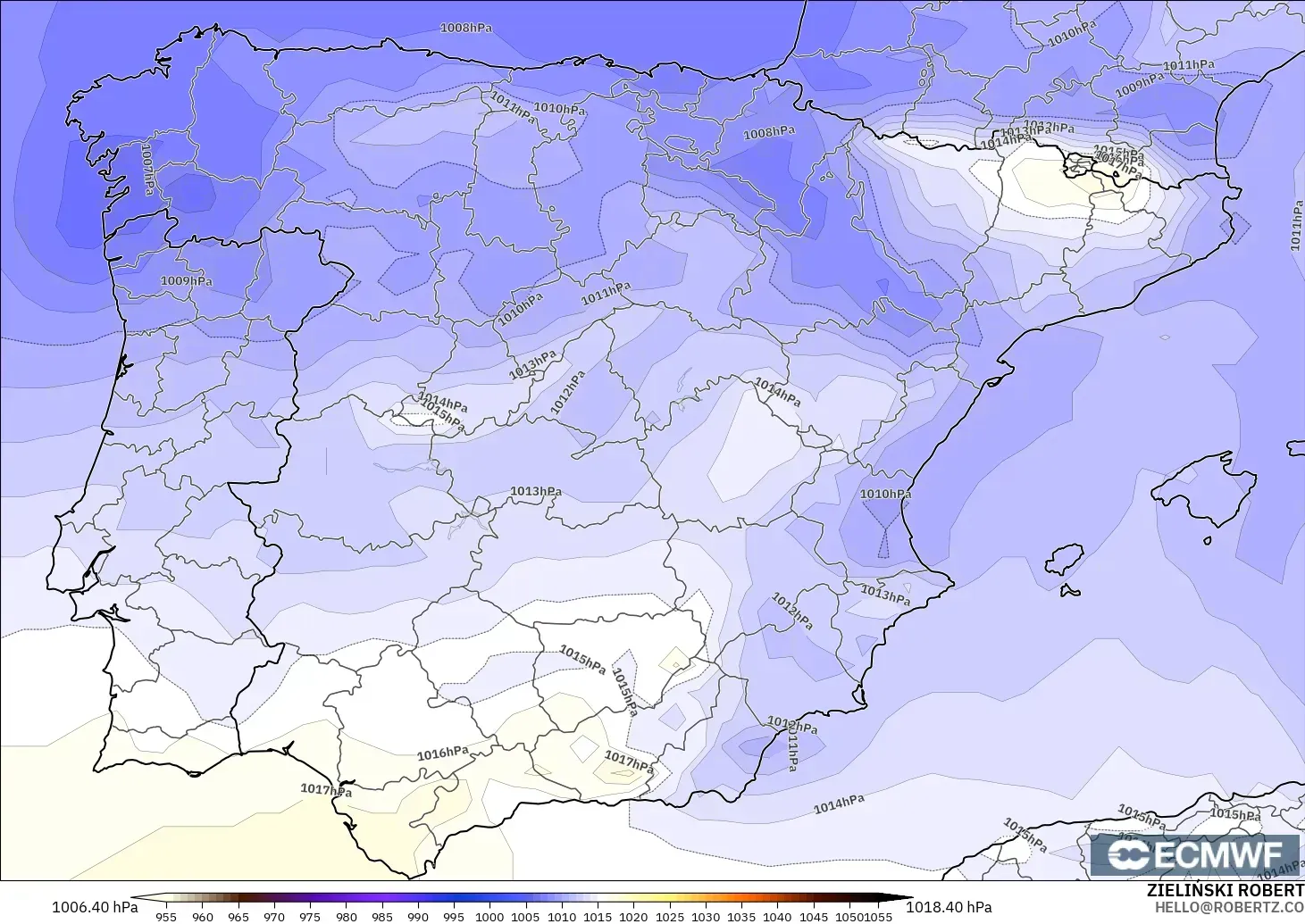 ECMWF IFS 0.25° modelo - España, Presión